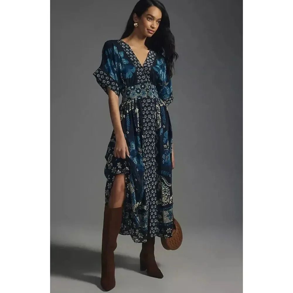 Anthropologie Farm Rio Deep-V Dress